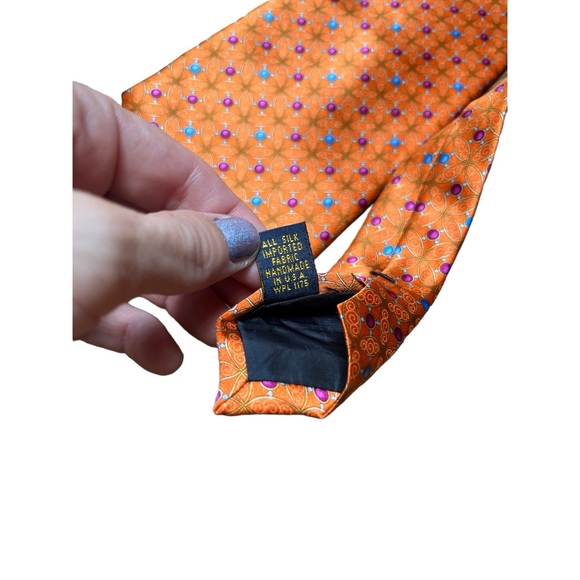 Faberge Vintage Silk Neck Tie in Orange Violet and Turquoise - Picture 3 of 4